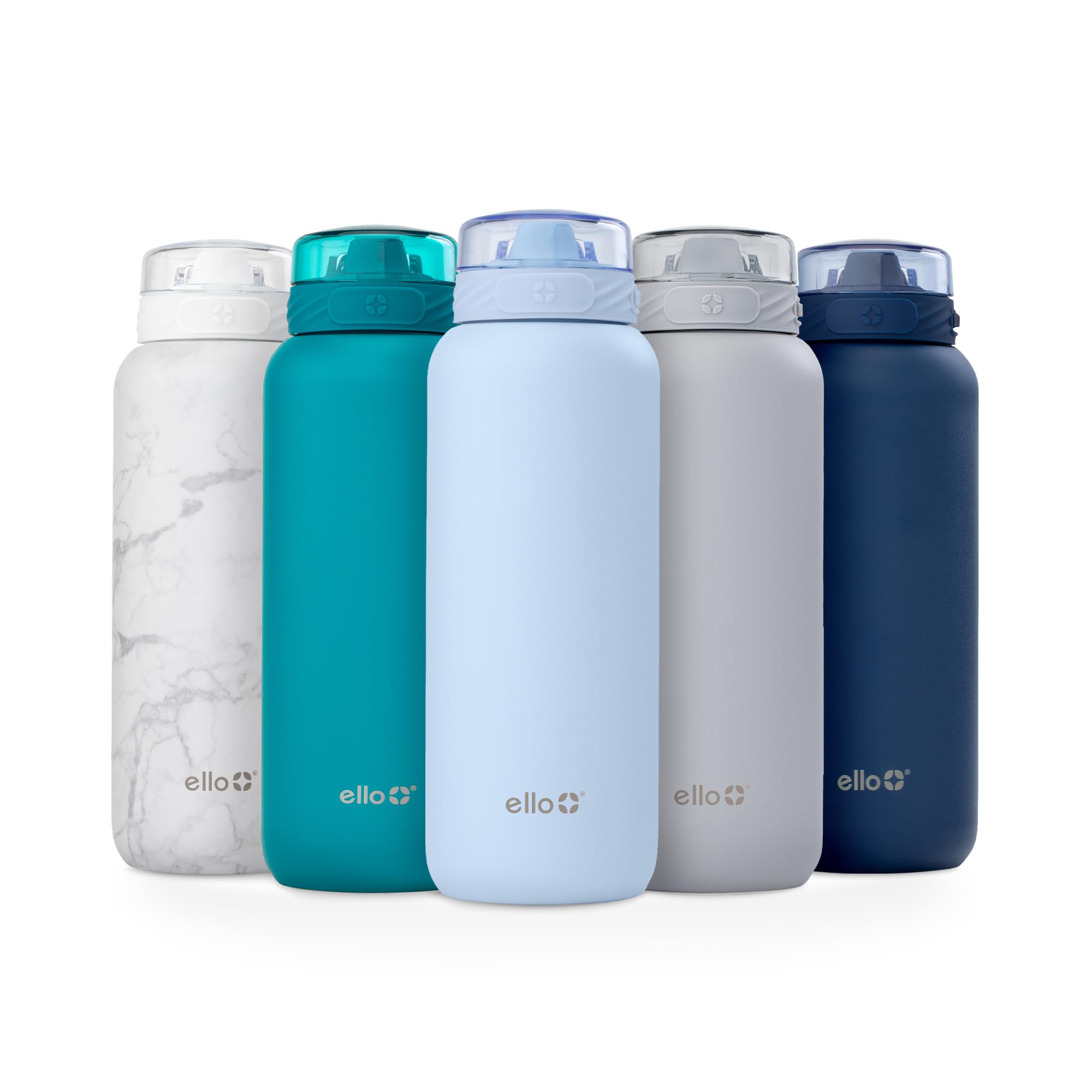 ElloCooper 40oz Stainless Steel Water Bottle with Straw and Carry Handle, Double Walled and Vacuum Insulated Metal, Leak Proof Locking Lid with Soft Silicone Spout, Reusable, BPA Free, Halogen Blue