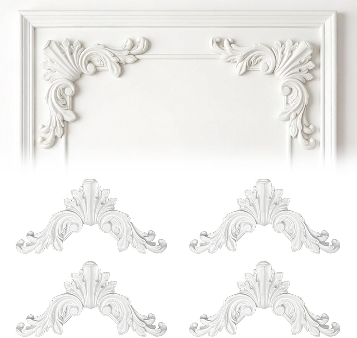 7.1''Decorative Corner Molding French Style, 4PCS Furniture Wall Corner Applique, Panel Wall Molding Kit for Wainscoting Cabinet Picture Frames Decor, Not Include Glue, PU (Curly Leaves)