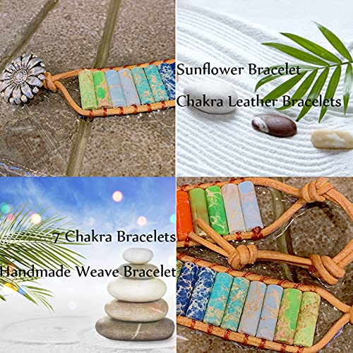 Chakra Leather Bracelet Handmade Wrap Boho Sunflower Real Stone Bracelets For Women Girls Healing Yoga Weave Friendship Jewelry Gifts Flower #TOP3
