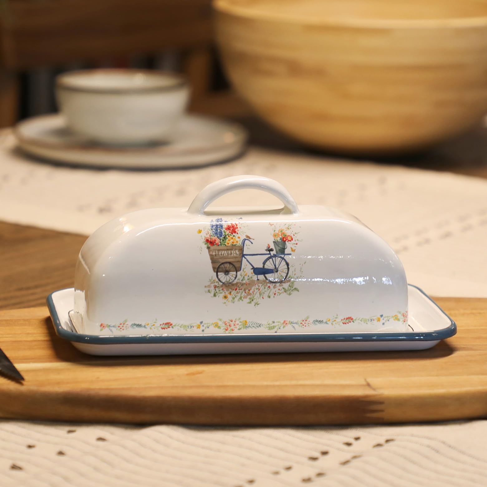 Z&Z enamel butter dish blue floral