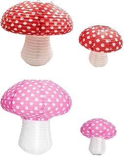 jojofuny Paquete De 4 Linternas De Papel Con Forma De Hongo Para Decorar Fiestas De Cumpleaños Y Baby Shower.