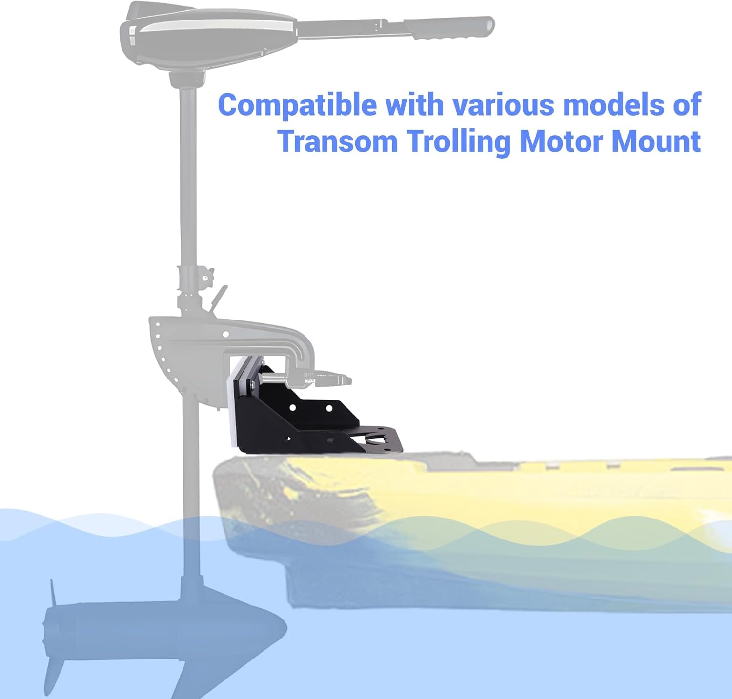 Transom Trolling Motor Mount for Kayak, Heavy-Duty Bracket Kit for Canoe & Small Boat, Works with Most Clamp-On Electric Trolling Motors, Freshwater & Saltwater Ready Kayak Motor Mount