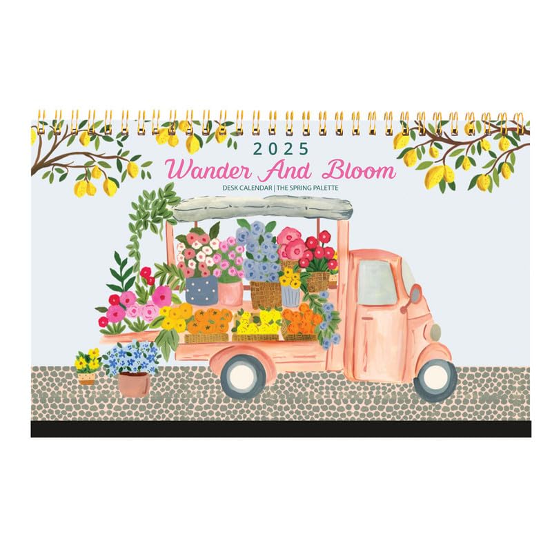 Wander and Bloom Desk Calendar 2025 (New Illistrations) | The Spring Palette |350 GSM | Hand Illustrated | Contains Sticker Sheet | Notes, scheduling and planning