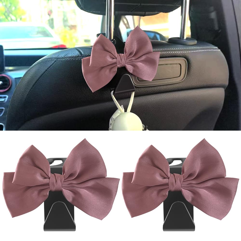 Bhytooo 2 Pack Car Seat Headrest Hook, Auto Seat Hook Hangers Storage Organizer Interior Accessories for Handbag Clothes Coats Grocery Bags (Leather