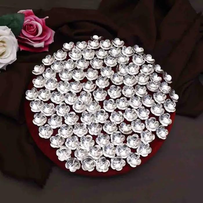 German Silver Stones 108 Pcs Ashtothram Stones for Pooja and Other Worship Occasions Silver Pooja Flowers - Set of 108-image-37
