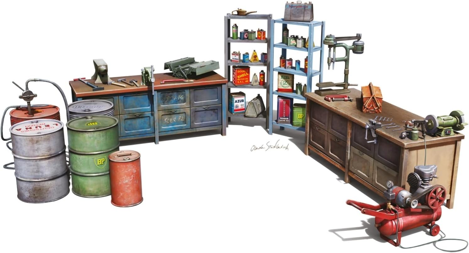 Mini Art 49011 1:48 Workshop Equipment - Faithful Replica, Model Building, Plastic Kit, Crafts, Hobby, Gluing, Model Kit, Assembly, Unpainted, Moulded Colour