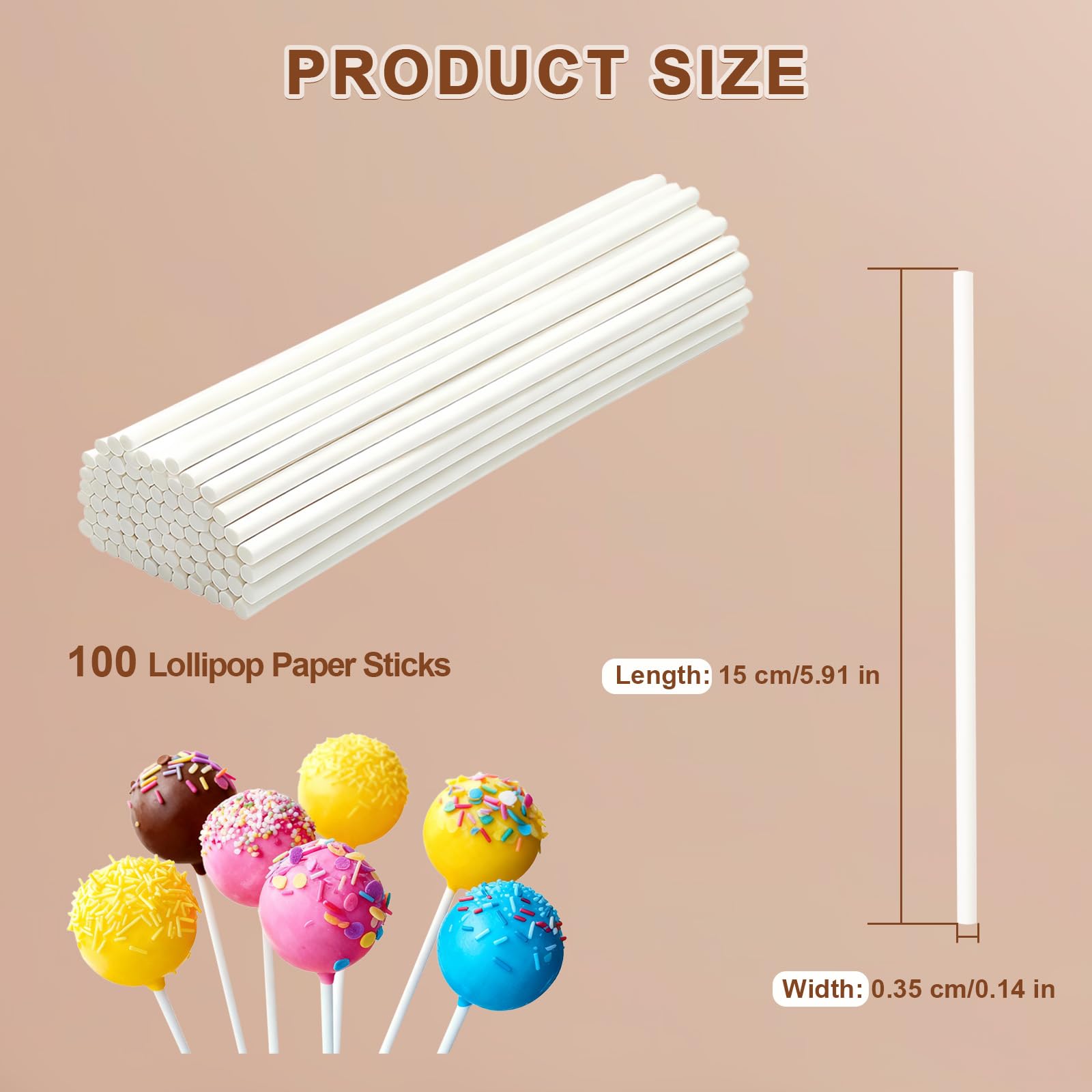 Bâtonnets en Papier pour Cake pops 15 cm x 3,5 mm Blancs 100 pièces