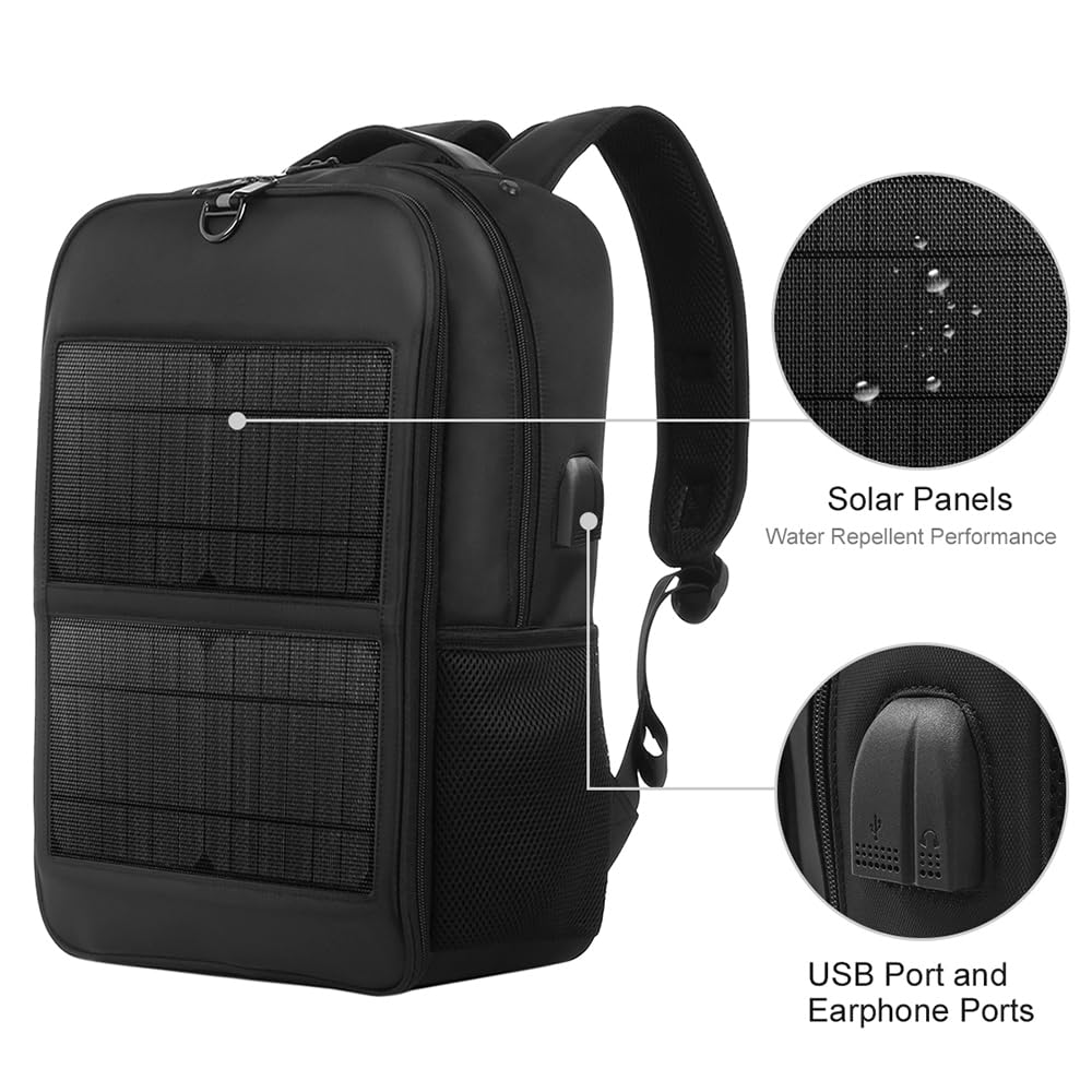 FLEXMAN 5V 14W Speciatura Solare, Borsa da Viaggio in Nylon a Prova di Acqua con Pannello Solare Dual USB, Zaino per Esterni di Grande Capacità per le Campeggio Craging da Trekking