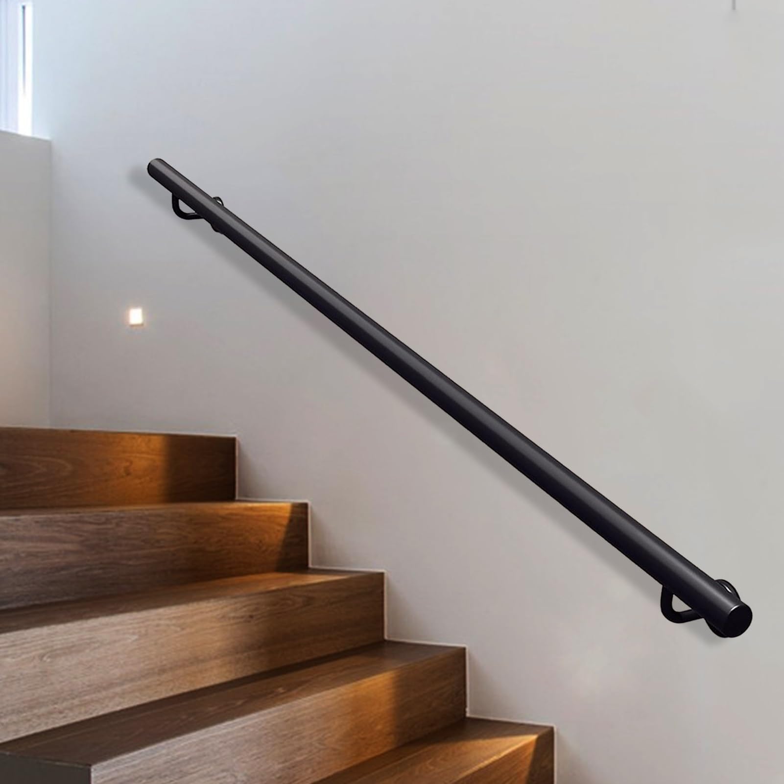 FKXSXAZ Handrail for Indoor Stairs - 30~600cm Wall Mount Staircase Handrails Metal Hand Rail Non-Slip Grab Bar Black Industrial Iron Pipe Stairway Railing(19ft/570cm)