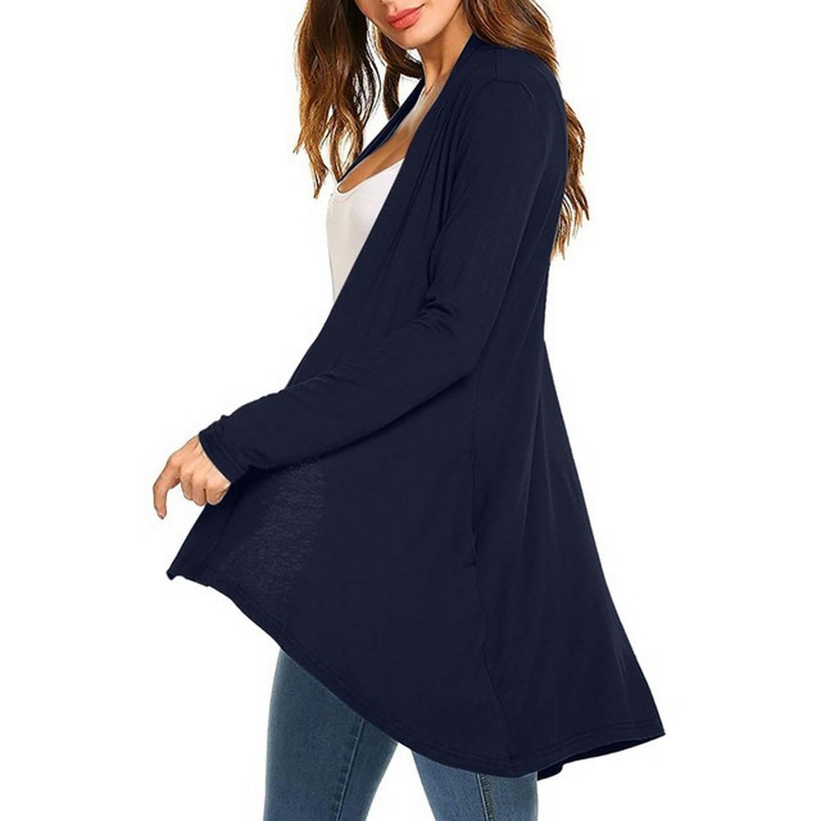 TEidea Rebeca Mujer Verano Cárdigan De Bolsillo De Bolsillo De Manga Larga De Color Sólido De Punto O Otoño para Mujeres-Azul-Metro