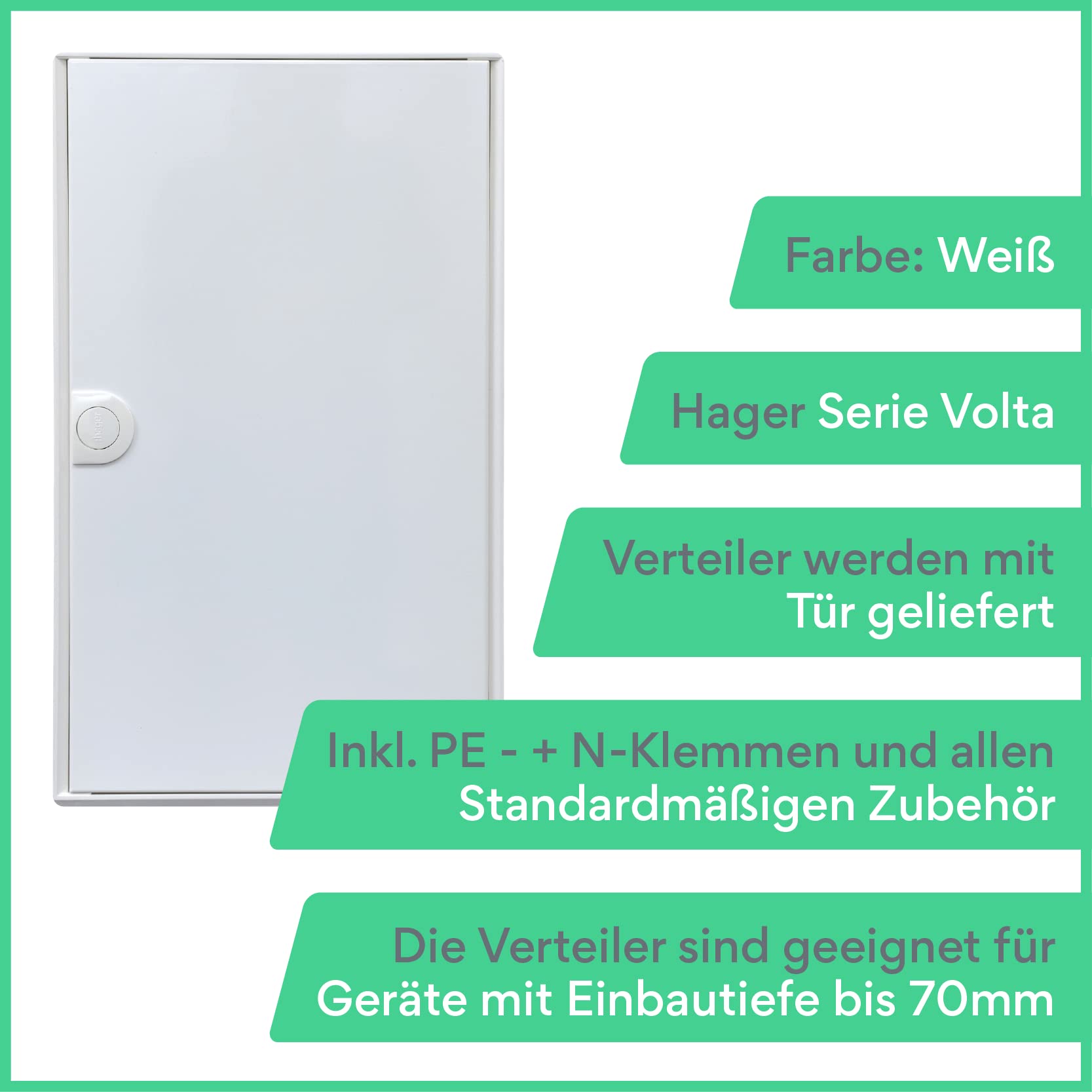 Hager VA12CN - Distribuidor de superficie (1 fila, conexión preinstalada con cable y bloque de sujeción, 1 x FI de 4 polos, 1 x 3 polos + 5 x 1 pol LS B16A)