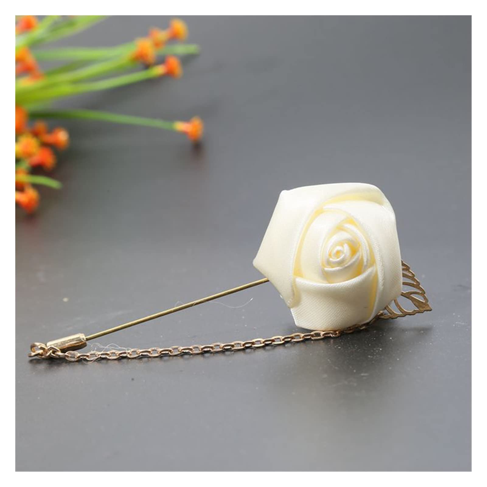 Männer Rose Blume Golden Leaf Mode Brosche Anzug Revers Leinwand Stoff Band Krawatte Pins Männer Hochzeit Blume Im Knopfloch Brosche schmuck