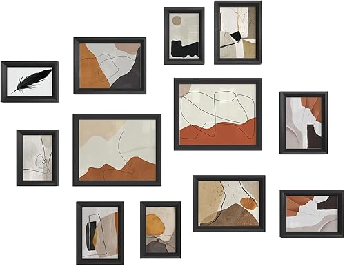 cuysfead Juego de marcos de fotos negros para decoración de pared, paquete de 12 marcos de pared de madera maciza, marcos de fotos de collage