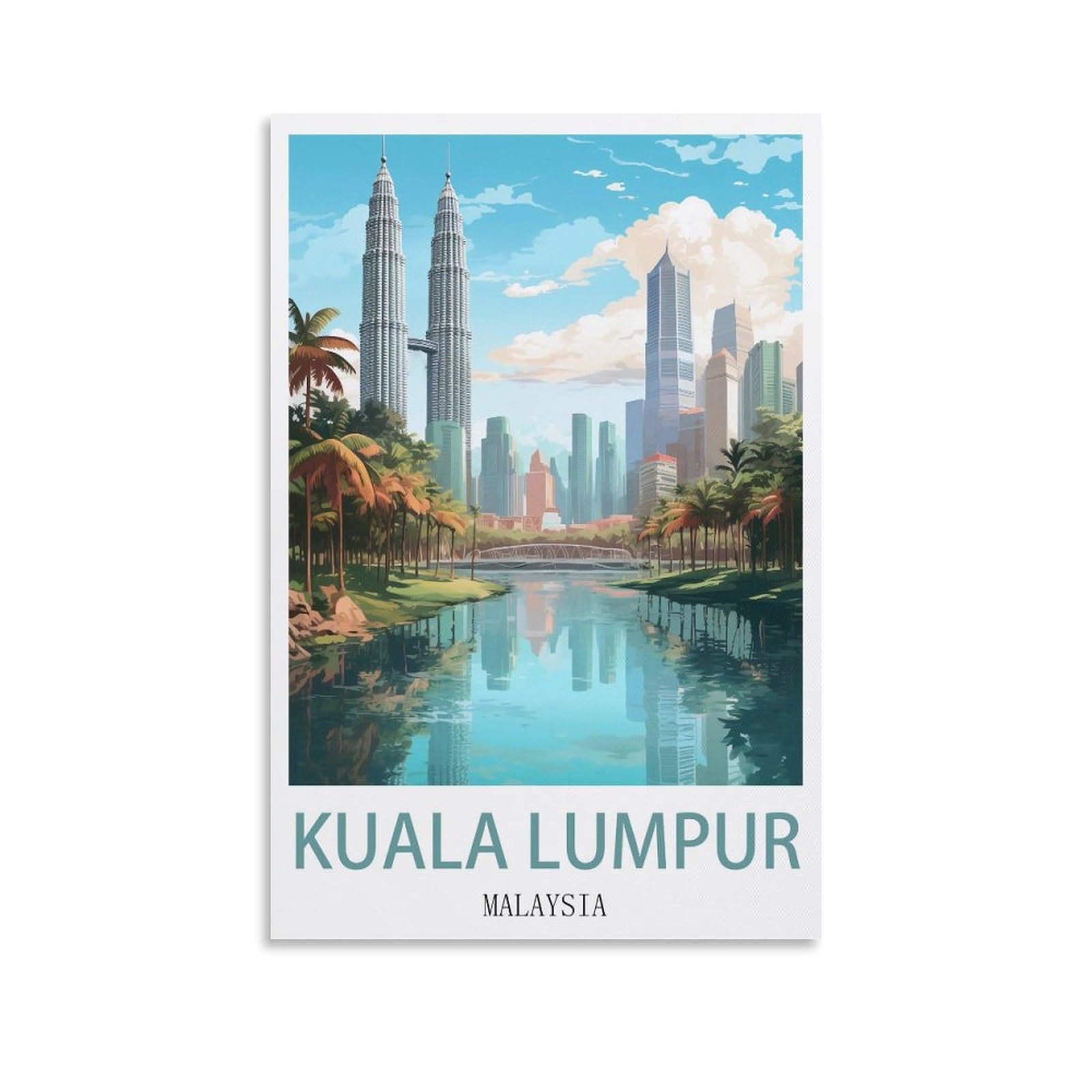 Lcynnh Unframe-Style Kuala Lumpur Malaysia Vintage Travel Posters Lake 12X18inch(30X45cm) Print Poster Home Bathroom Bedroom Office Living Room Decor Canvas Poster