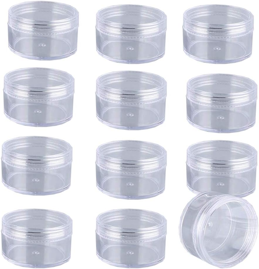 (3 Gram or 3 ML) Clear Plastic Empty Travel Cosmetic Sample Container Jars Clear Containers fit Lip Balm, Cosmetic, Lotion, Pot, Food (12pcs)