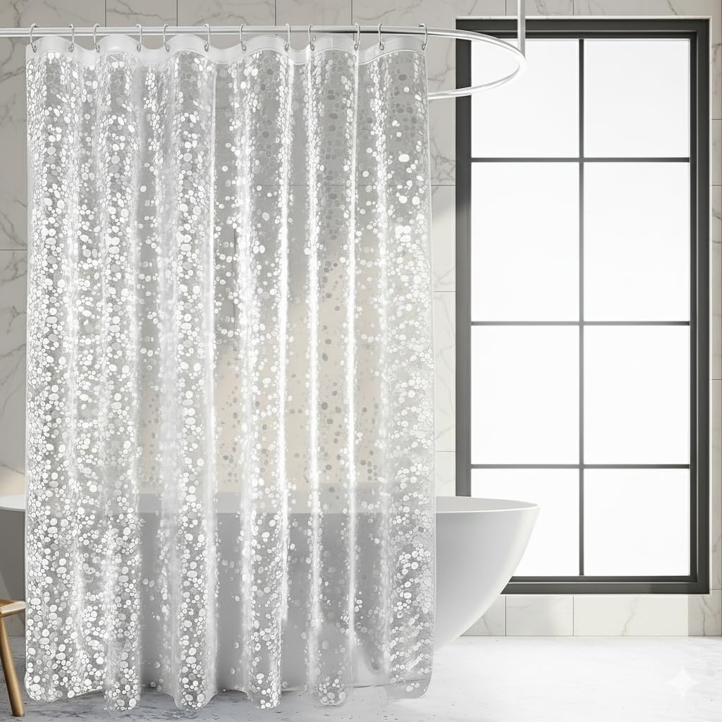 CASA-NEST PVC Self Embossed Design Shower Curtain,Size4.5 ft x 7 ft Length Stone001-image-3