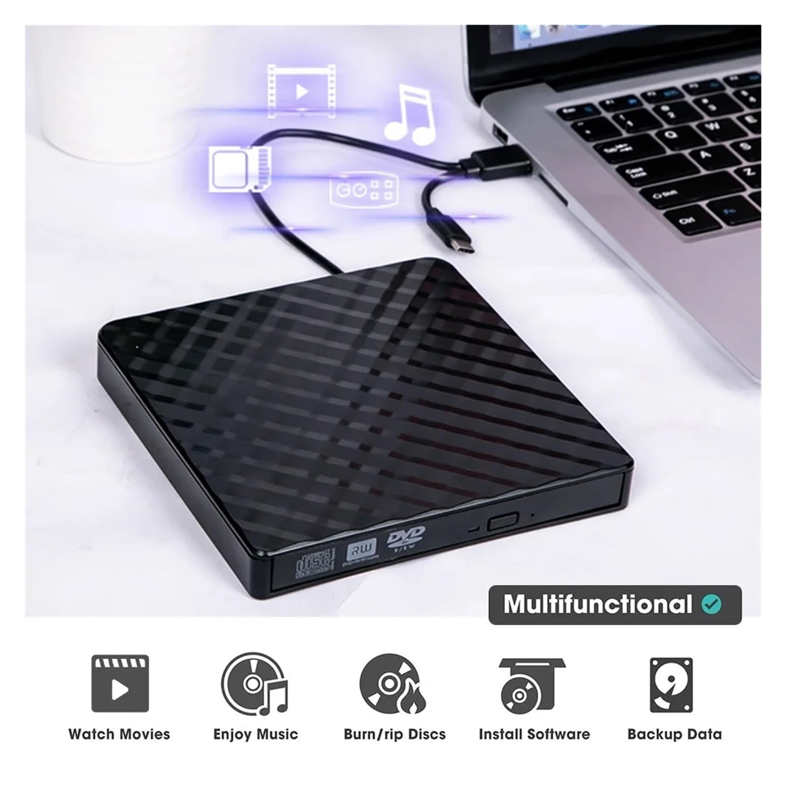 Lettore Dvd unità di Scrittura CD Dvd RW Esterna Sottile Lettore di Masterizzazione USB 3.0 Registratore di Trasferimento Dati Ad Alta velocità for PC Desktop Portatile(Black)