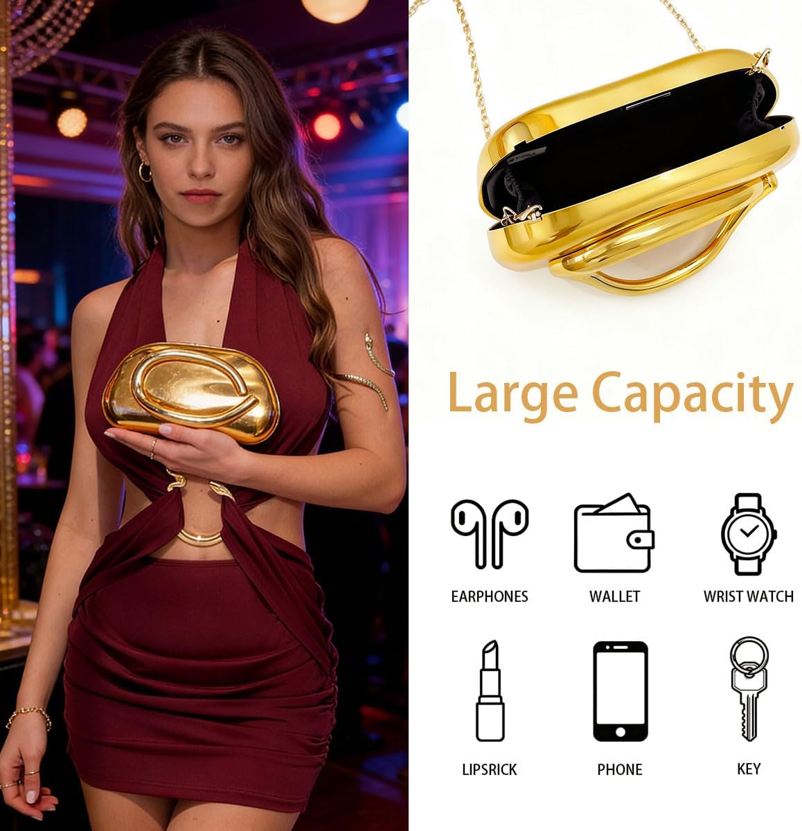Acrylic Gold Purses Evening Gold Clutch Bag Marbling Handbag for Women Shoulder Bag for Party Wedding Prom | Elegant, Fashion