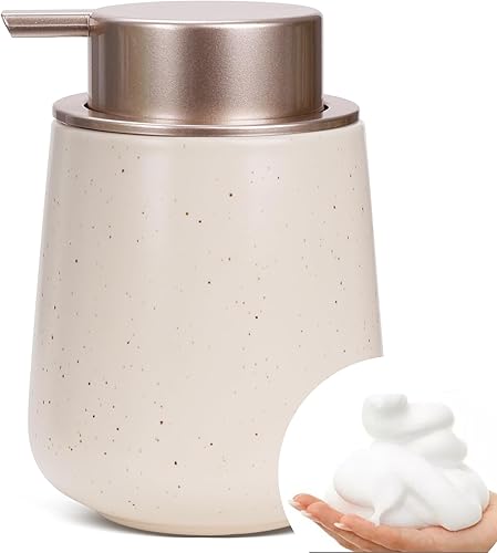 Bosilunlife Dispensador de jabón espumoso de cerámica, dispensador de jabón de manos de espuma de 12 onzas, dispensador de jabón para encimera de