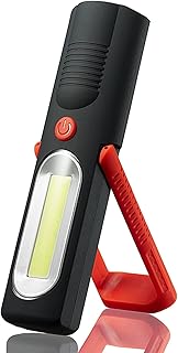 LED+COB Torch Inspection Lamp Camping Light,Hands-Free Garage Workshop Flashlight for Auto,Emergencies with Adjusting Stand and Magnet Base （Red）