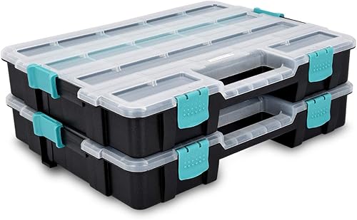 Miniatura 8 de Navaris Caja de almacenamiento de plástico, organizador apilable con compartimento divisor ajustable y extraíble para herramientas, artículos