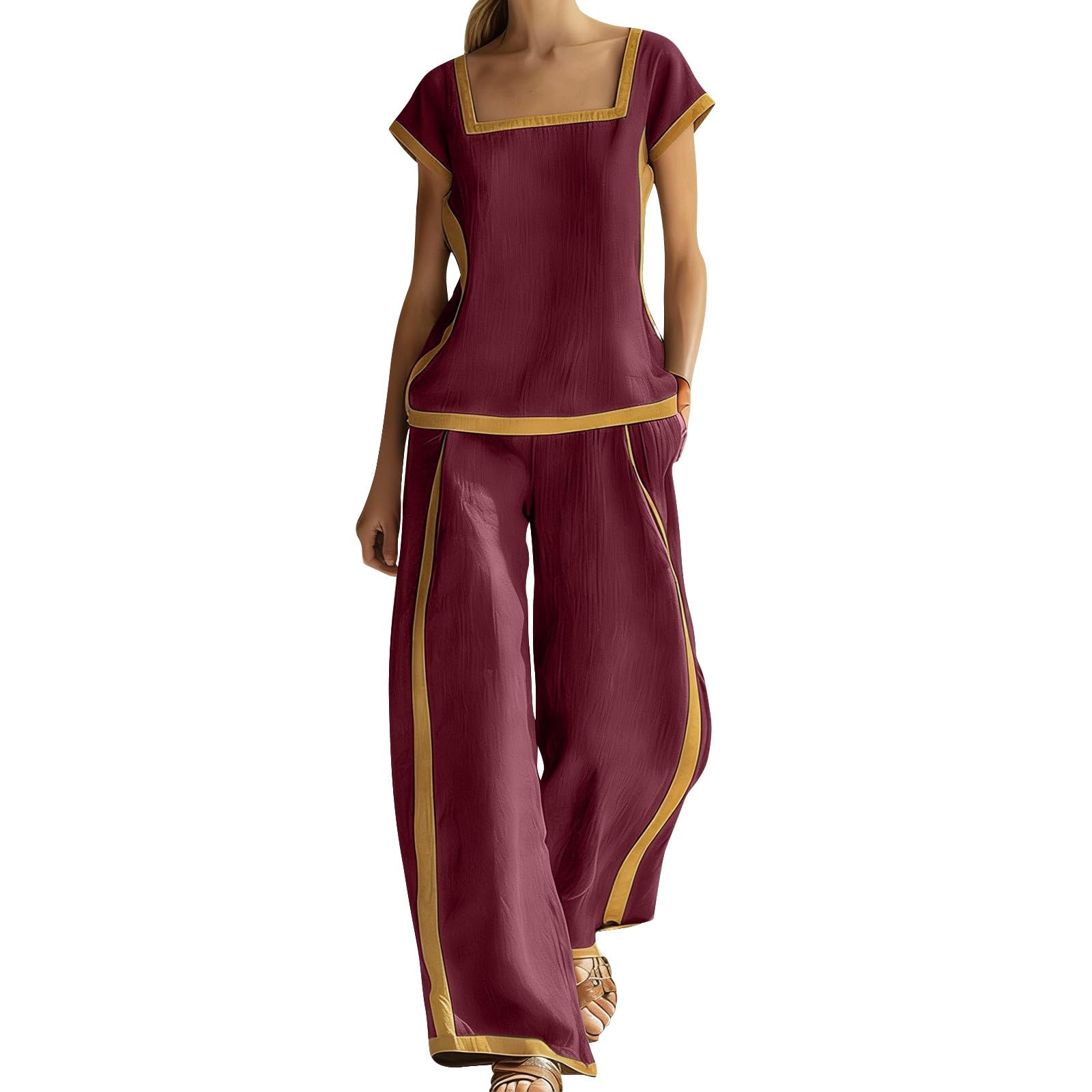 Conjunto de verano para mujer de dos piezas holgado con bloques de color 5