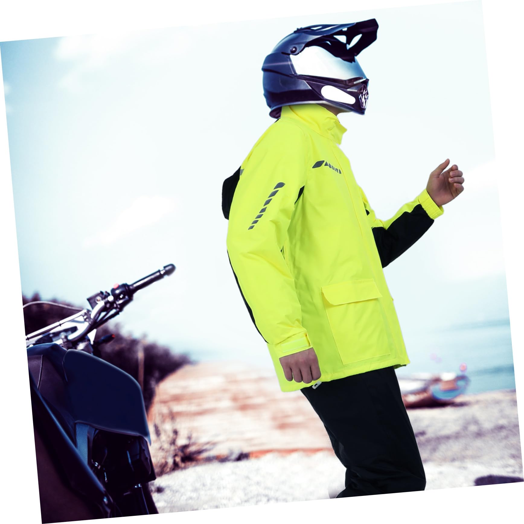 Healvian Ensemble de Pluie avec Design Réfléchissant Homme Imperméable Moto Jaune en Nylon et Couvre-Chaussures pour Pluie Forte en Extérieur