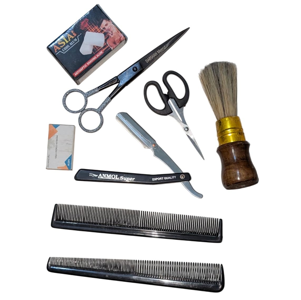 6″ Resharpening Salon Barber Hair Cutting Scissors for Hair cutting Men Women, Scissors for Beard & Mustache Styling Trimming Scissors with hair cutting comb,Razor,Alum Bar & 10 Double Edge Blades