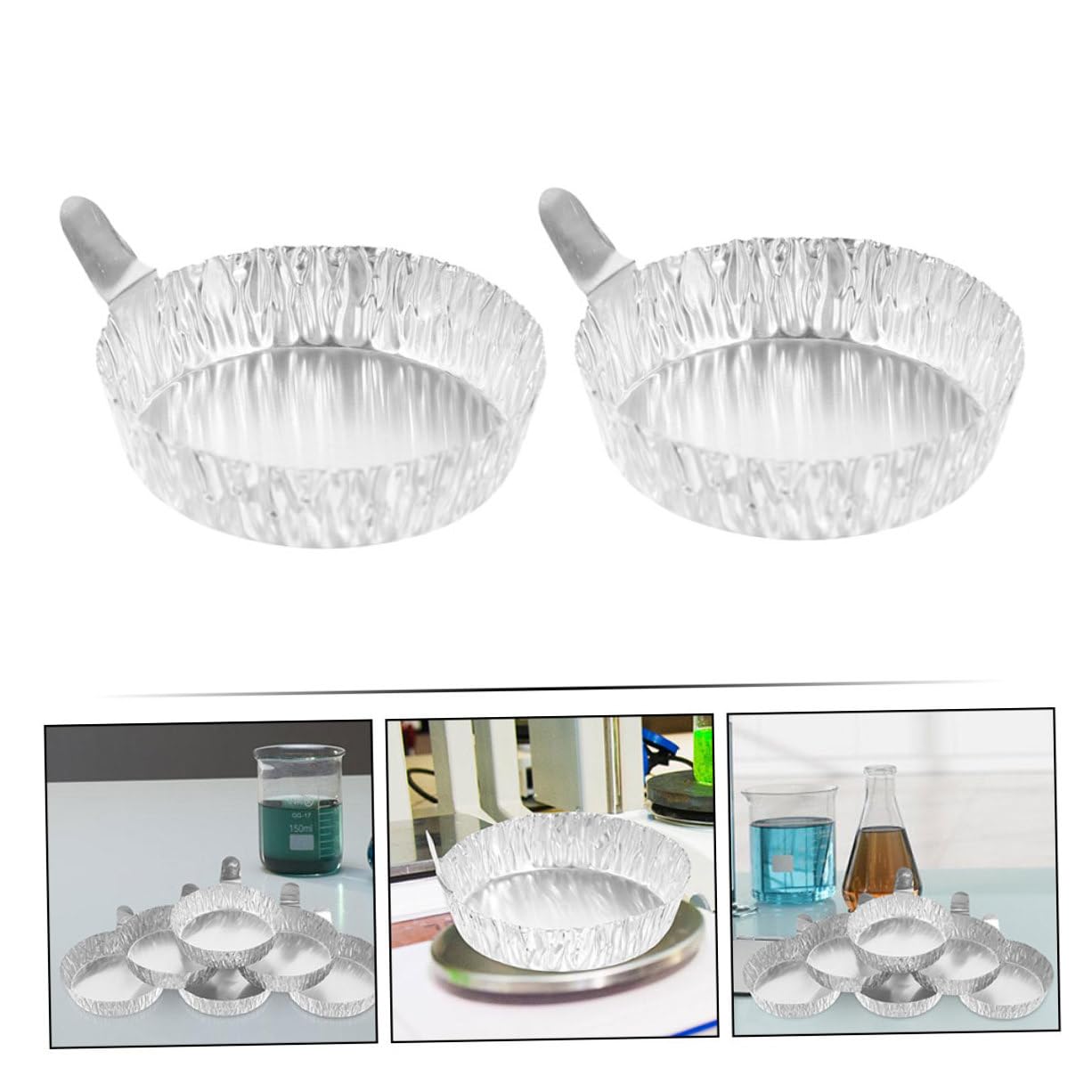 Platos De Pesaje Para Laboratorio 200 Unidades, Bandejas De Aluminio Asas, Diámetro 60mm (42ml), Diseño Compacto Para Medición Precisa De Sustancias Químicas y Polvos