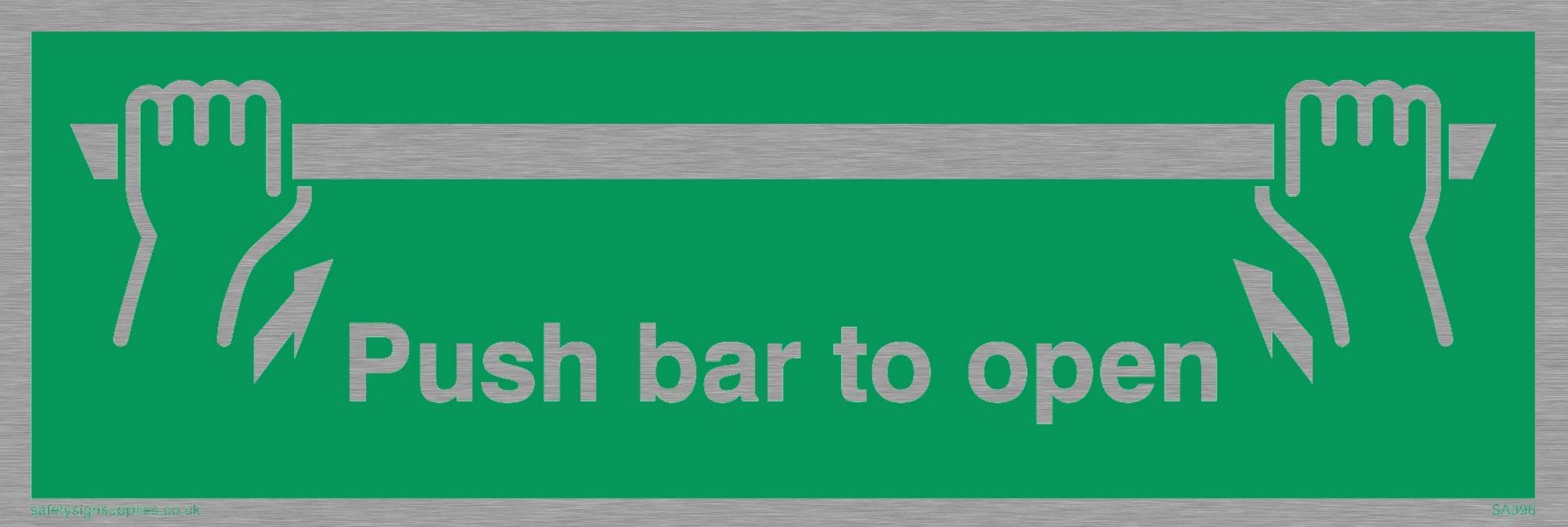 Viking Signs SA396-L15-MS "Push Bar To Open" Sign, Marine Grade Stainless Steel, 50 mm H x 150 mm W