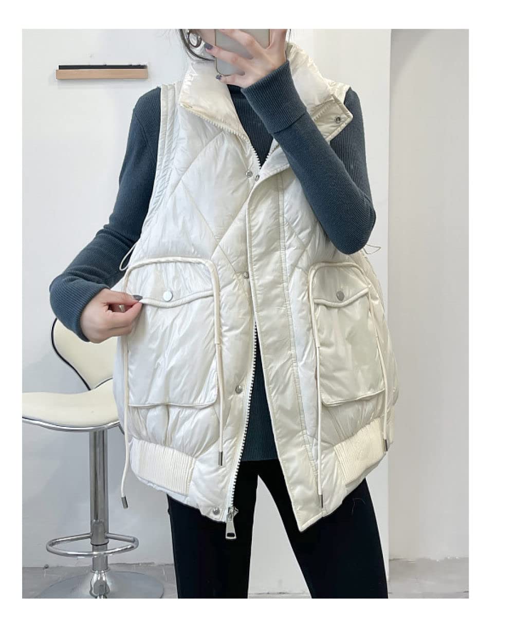 Gilet Femme Hiver Chaud, Dames Gilet Design Sens Veste Sans Manches Blanche Gilet Chaud Ultraléger Veste Paddad Pour Femmes Matelassé Hiver Manteau Sans Manches Pour Femmes Gilet De Sport
