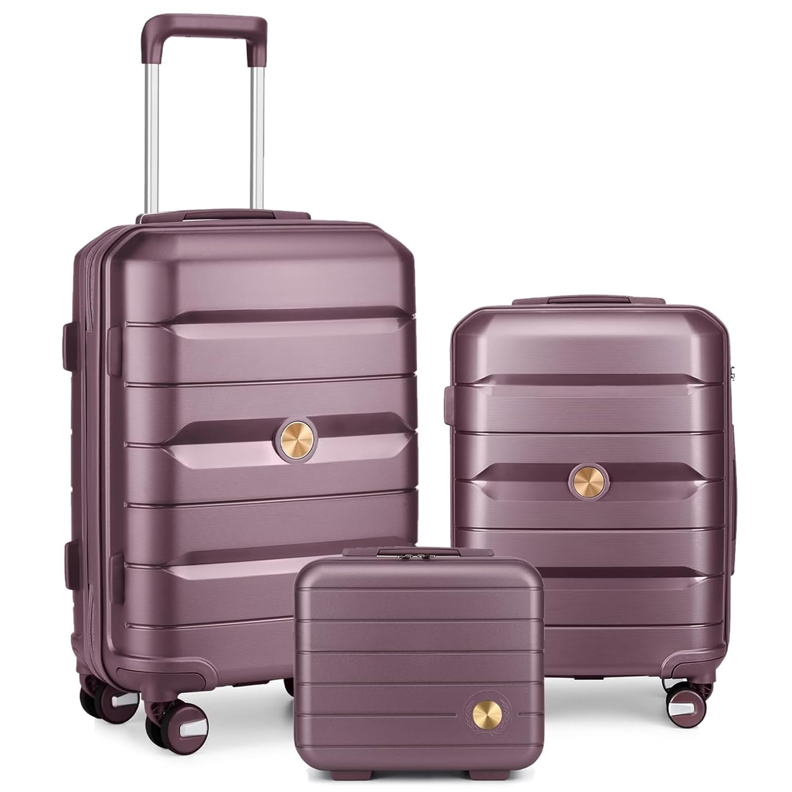 Somago Luggage Sets 3 Piece Hard Shell Polypropylene Suitcase with TSA Lock Spinner Carry On Luggage with Beauty Case Travel Set,Elegant Purple