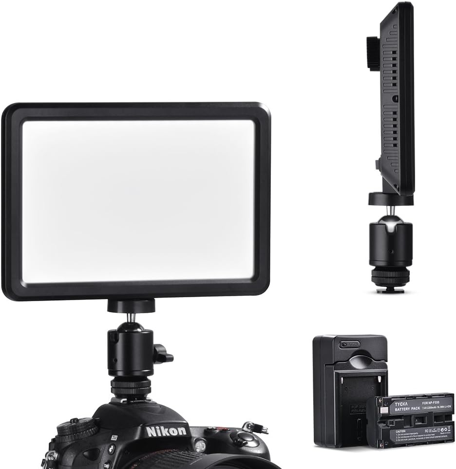 Camera Ultra-thin Portable 104 Led Video Light with 2200mAh Battery, 16w Stepless Dimmable Lamp lighting Panel, 3000k-6000k, with Battery Charger, 1/4 Screw, No Ghosting, No Glaring, for DSLR DV