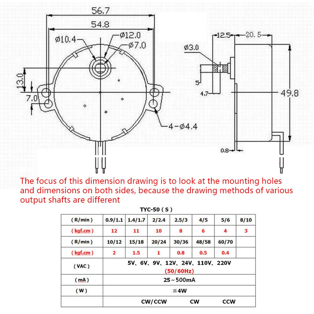Fielect 4Pcs Synchronous Synchron Motor AC 110V 2.5-3RPM Turntable Motor Cuptisserie Motor Turner Motor CW/CCW Direction 4W TYC-50 D Shaft
