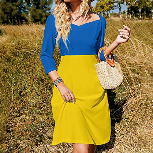 TAIZIYEAH Elegant Casual Ukrainian Flag Bow Dress for Women Floral Flared Dresses Girl's Summer Sun Beach Swing Dress 2XL2