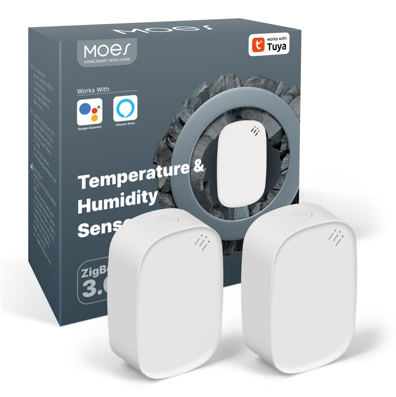 MOES MOES Smart Thermometer Hygrometer Indoor, ZigBee Temperature & Humidity Sensor, App Remote Monitor and Notifications, Free Data Storage, Works with Alexa Google Voice - Requires MOES Hub – 2 Pack