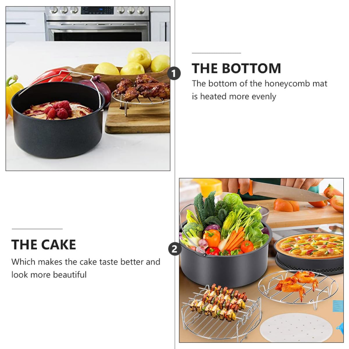 FRCOLOR 6 Stück Backutensilien aus Edelstahl für Heißluftfritteuse mit Pizzablech und Wabenmatte Gleichmäßige Hitzeverteilung für Küche und Grill