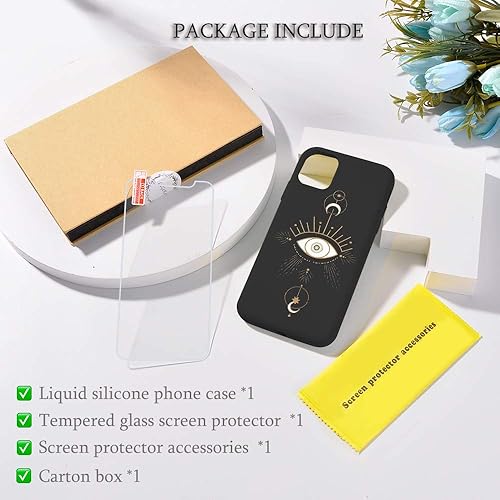 Miniatura 7 de LuGeKe Funda de silicona líquida para iPhone 11 Pro Max, funda de goma de gel con estampado de tótem de ojos, forro de microfibra suave a prueba de