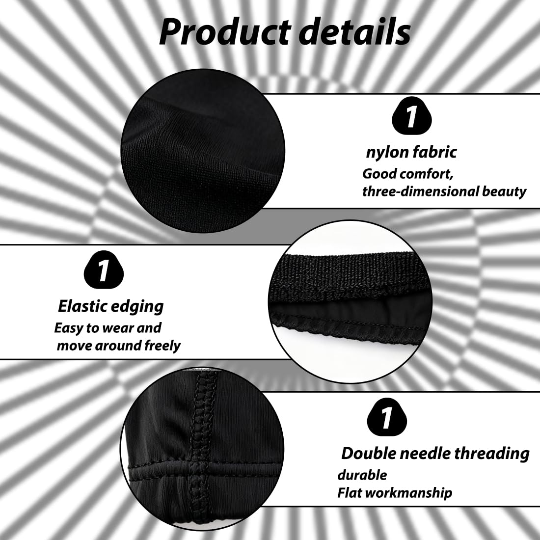 3 pièces Wave Caps en satin soyeux avec bande élastique, Durag et bonnet pour dormir et douche, satin homme, schlafmütze herren, duschhaube herren, seide, kopftuch herren (Tour de tête: 52 cm)