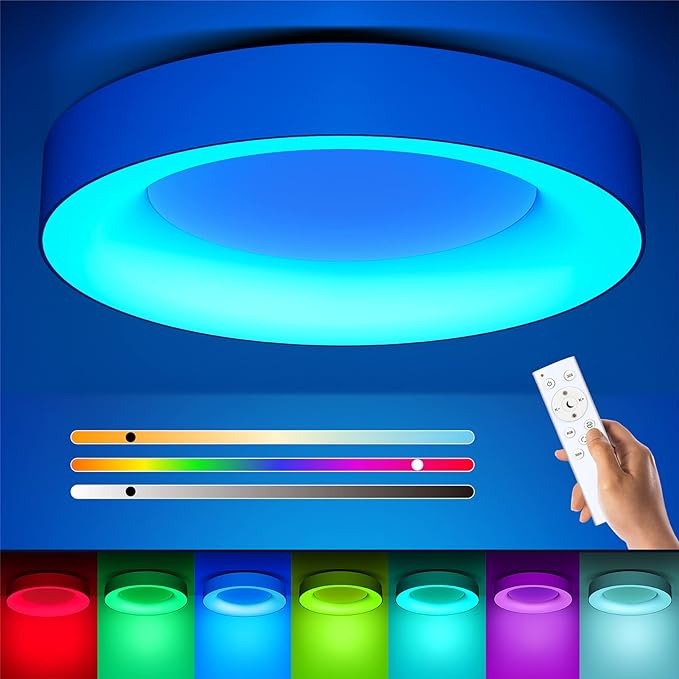 Matane RGB LED Ceiling Light Dimmable with Remote Control, 24W Flush Ceiling Light, 3000K6500K