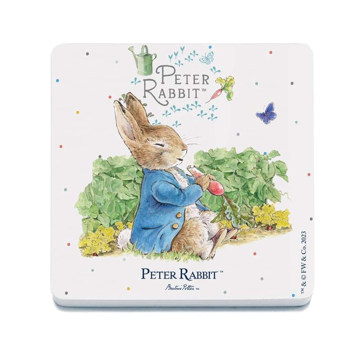 Decorative Coaster (10 x 10 cm) - Beatrix Potter - Peter Rabbit and Radish