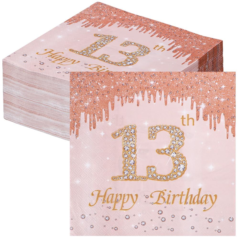 60 Pcs Rose Gold 13th Birthday Napkins, Decoration 13th Birthday Girl โ image 1