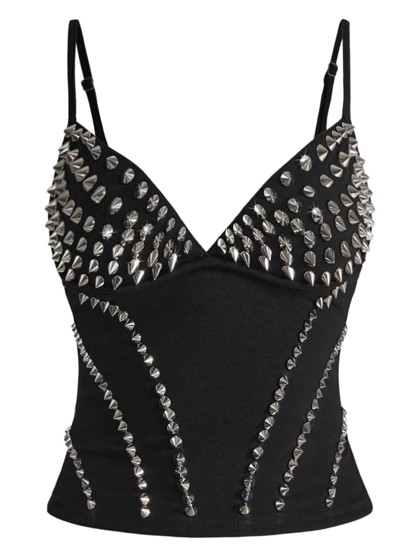 SOLY HUX Women's Y2k Punk Rivet Cami Tops V Neck Spaghetti Strap Crop Top | Going Out Crop Top, Summer Streetwear
