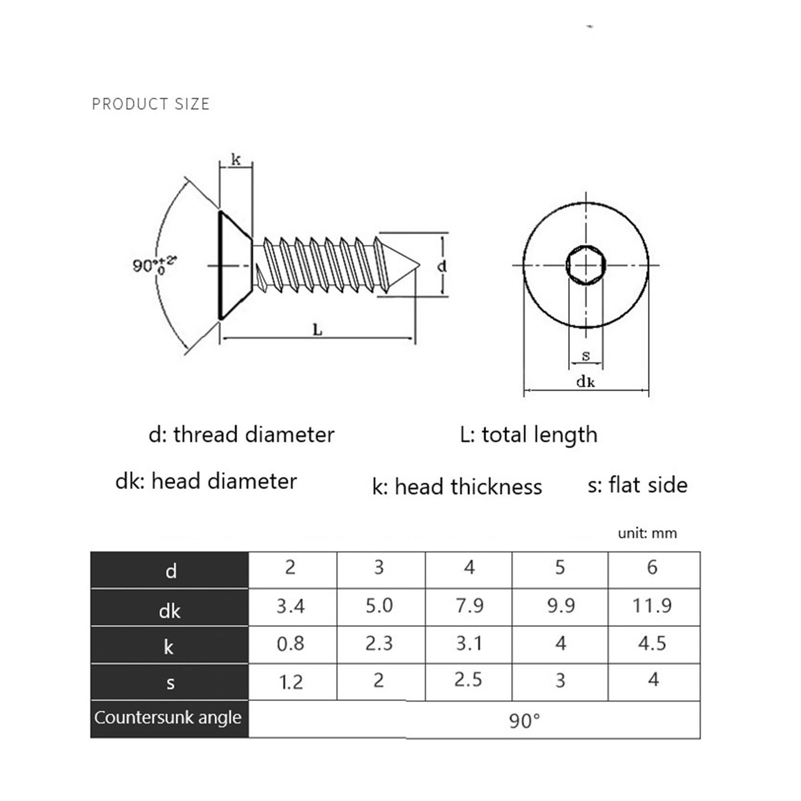 Tornillos Tornillos autorroscantes Tornillo de ace Tornillos autorroscantes de cabeza avellanada hexagonal plana de acero inoxidable 304 M3 M4 M5 M6 M8 6 8 10 20 30 40 50 mm de longitud(M5x16mm 20pcs)
