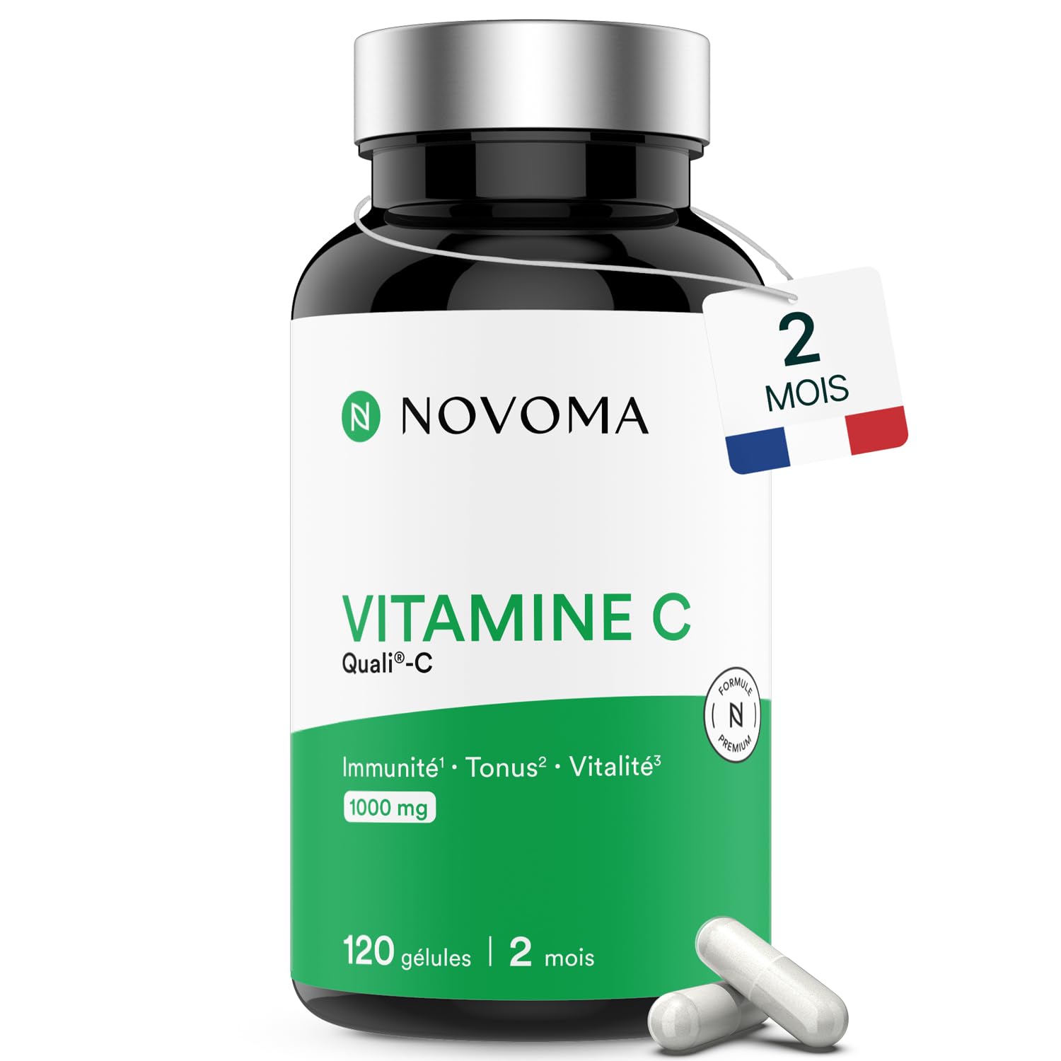 Vitamin C Quali®-C | 1000 mg Pure Vitamin C per Daily Dose | Ascorbic Acid High Dose | for Immune System & Vitality | 120 Vegan Capsules | NOVOMA (ex Nutrivita)