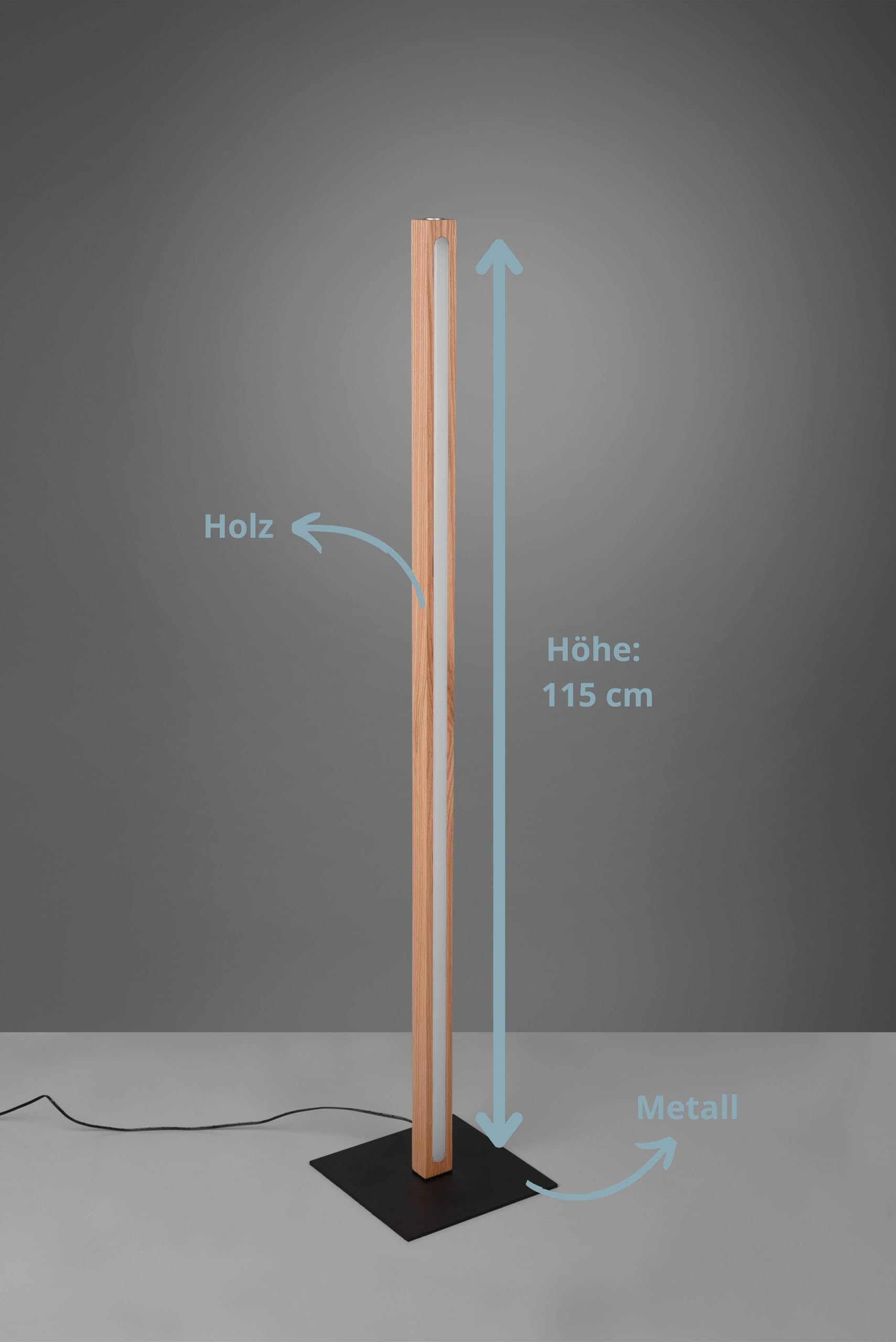 Bella LED Stehleuchte, Stehlampe mit 4-fach Touch Dimmer, puristisches Design, Korpus aus Holz, inkl. 20 Watt Leuchtmittel, Höhe: 115 cm