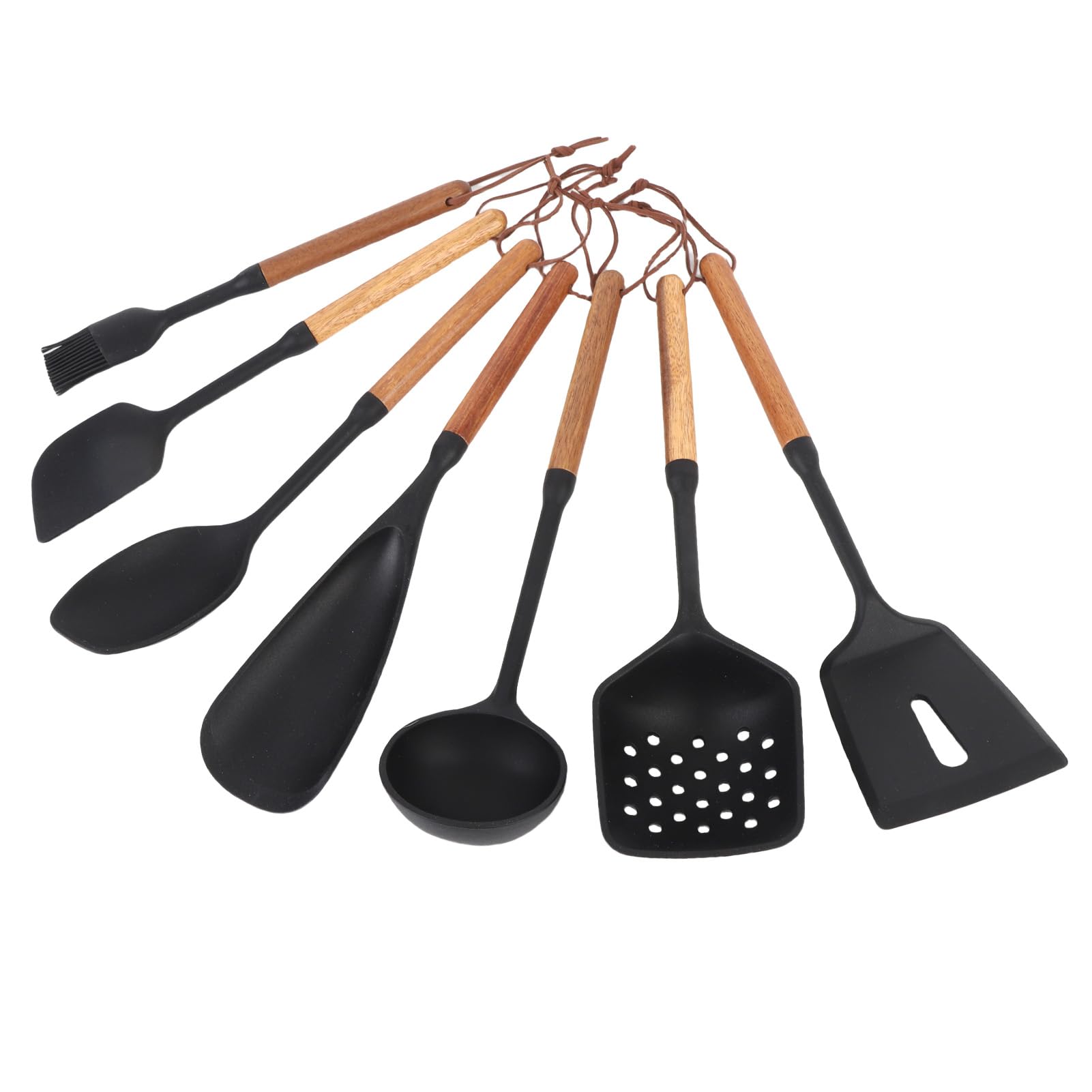 Generic Ensemble D'ustensiles de Cuisine en Silicone de 7 Pièces avec Poignées en Bois, Spatule Antiadhésive Résistante à la Chaleur, Cuillère Tournante pour Frire, Servir, Retourner