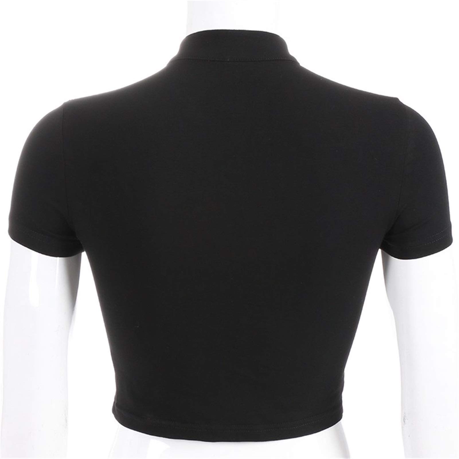 Black Women T-Shirts À Manches Courtes T-Shirt Crop Top Évider T-Shirt D'été Comfortable