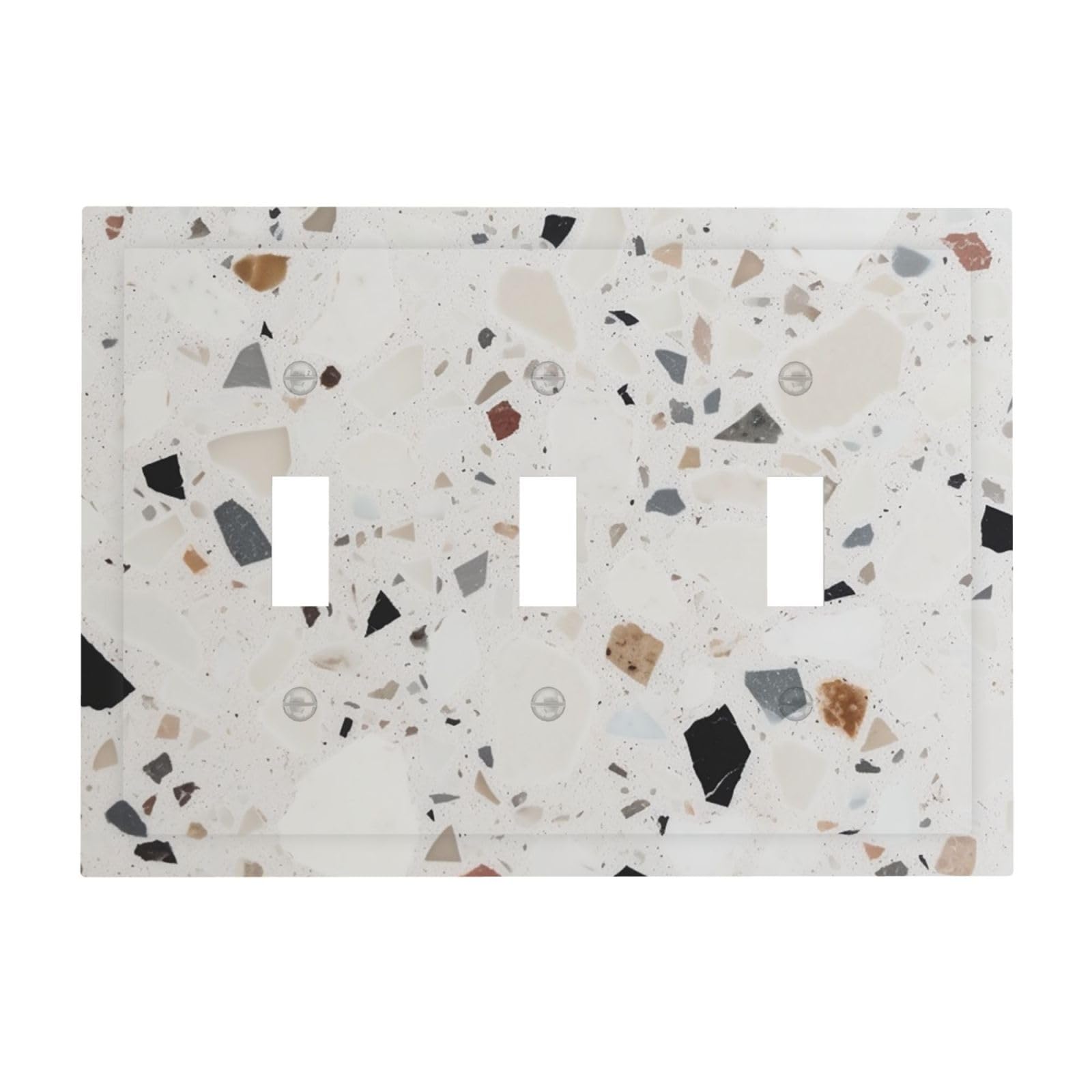 Kloph White Terrazzo Decorator Light Switch Covers Wall Plate 3-Gang Mid Size 6.7" X 4.8" Triple Toggle Switch Wallplate Decorative 3 Gang Wall Switch Plate Covers Polycarbonate Thermoplastic