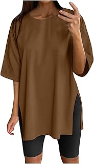 Tops de cuero para mujer y mujer, camiseta deportiva de gran tamaño, blusas de manga corta, blusas de verano, sueltas, camiseta funcional, túnica, holgada, con ranuras, blusas para mujer